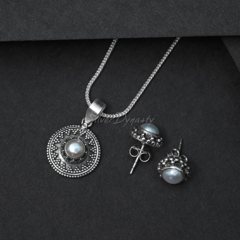 Pearl Pendant and Earring Set, Pearl Set, 925 Sterling Silver Set