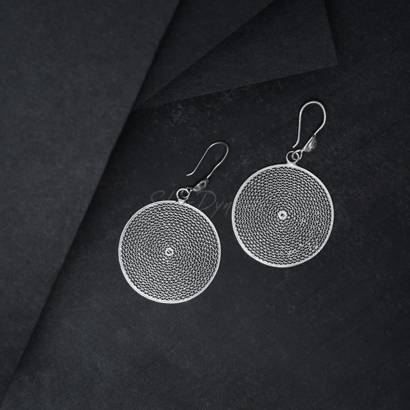 Circular Silver Earrings, 925 Solid Sterling Silver Earrings