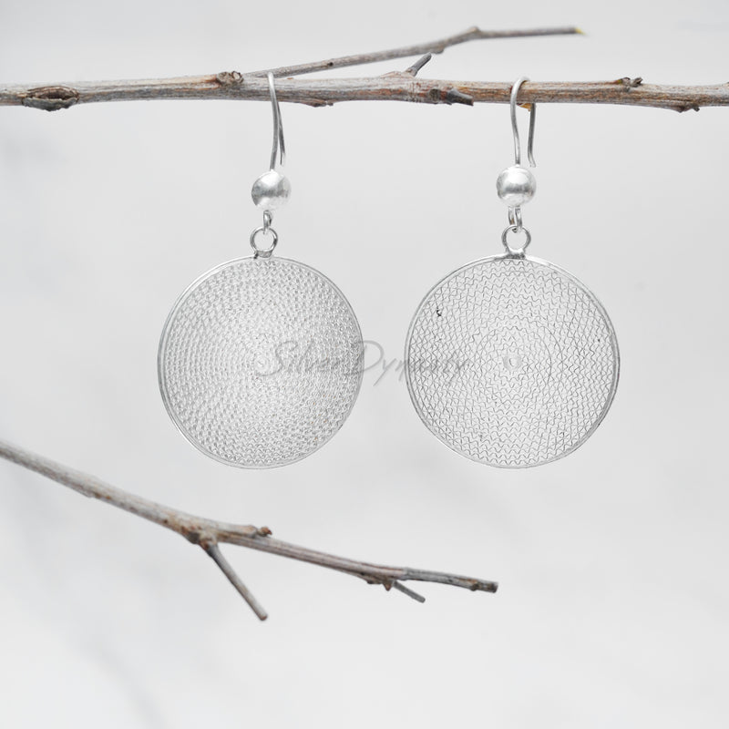 Circular Silver Earrings, 925 Solid Sterling Silver Earrings