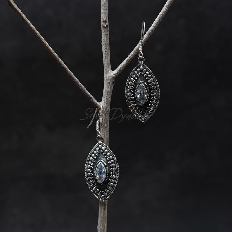 Silver Earring, Zircon Earring, 925 Solid Sterling Silver Earring