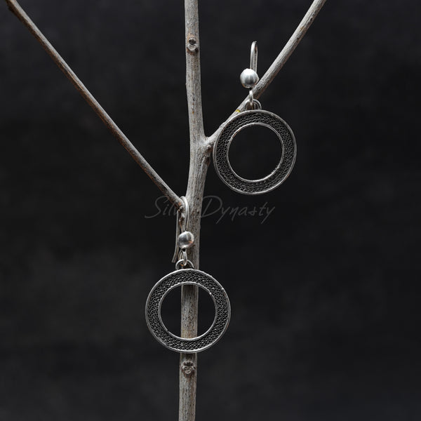 Circular Silver Earrings, 925 Solid Sterling Silver Earrings