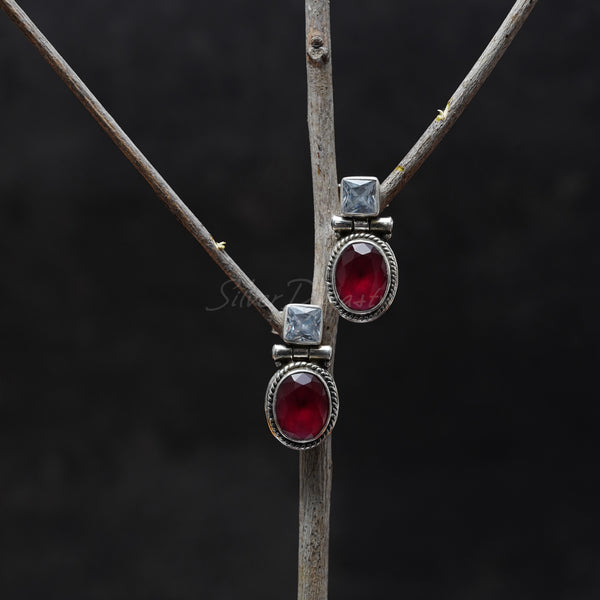 Garnet Earring, 925 Solid Sterling Silver Earring, Garnet and Zircon Earring