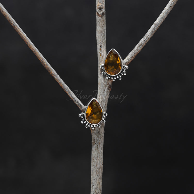 Citrine Studs, 925 Solid Sterling Silver Studs