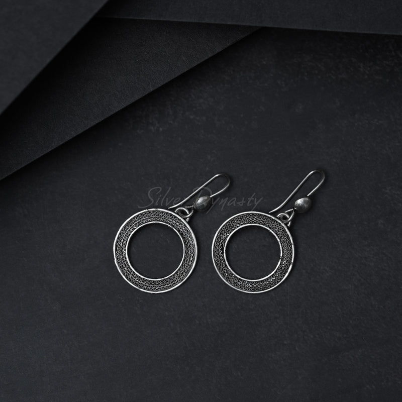 Circular Silver Earrings, 925 Solid Sterling Silver Earrings