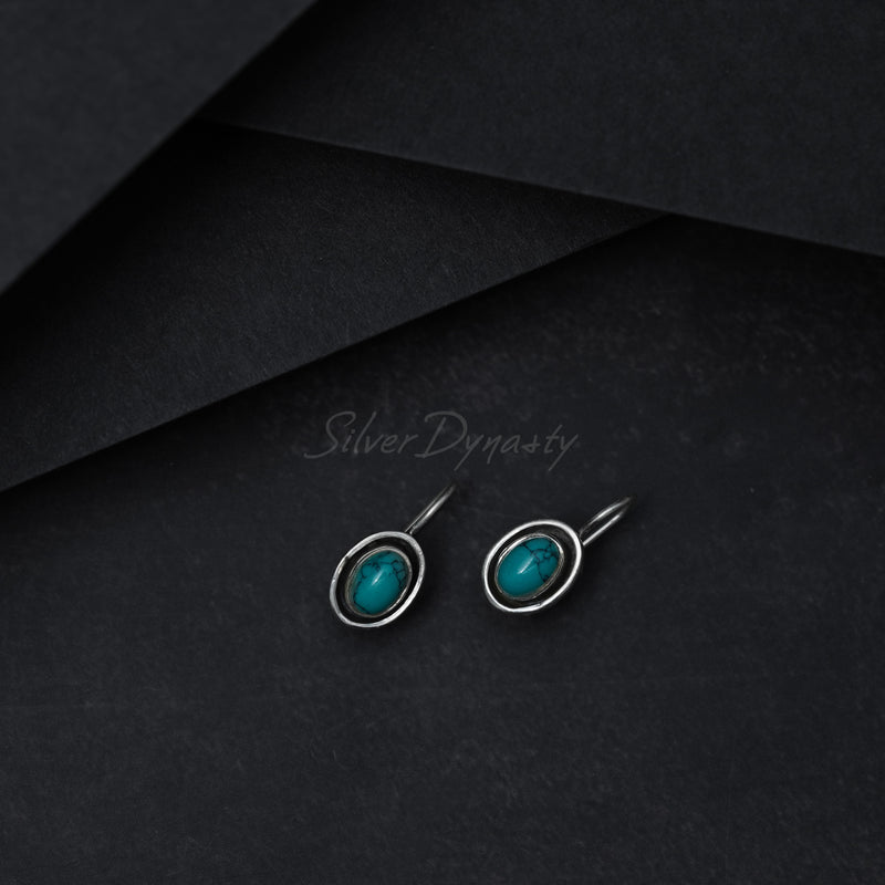 Turquoise 925 Solid Sterling Silver Earrings, Turquoise Studs