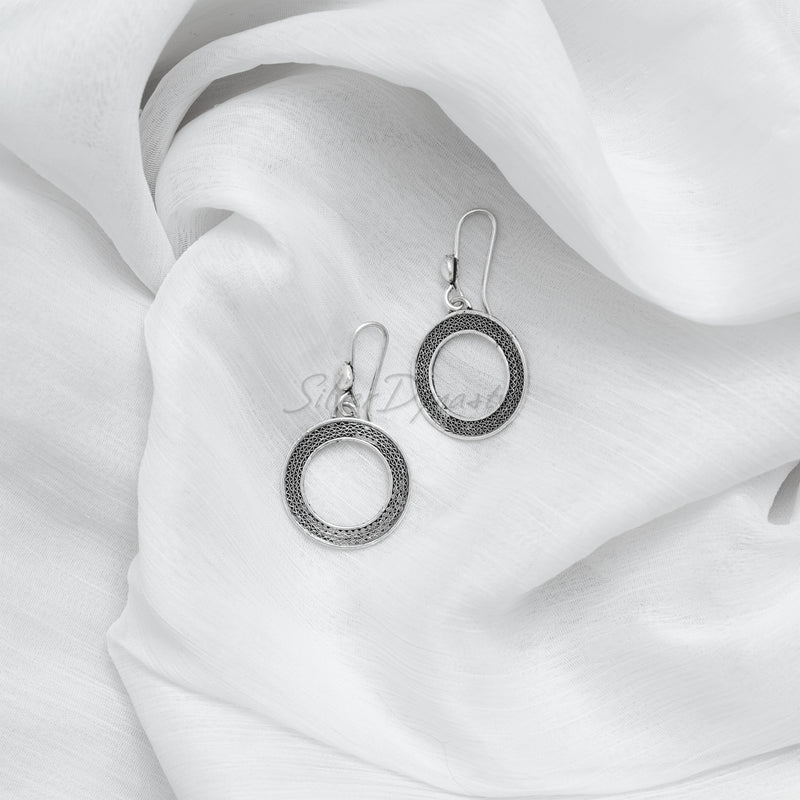 Circular Silver Earrings, 925 Solid Sterling Silver Earrings