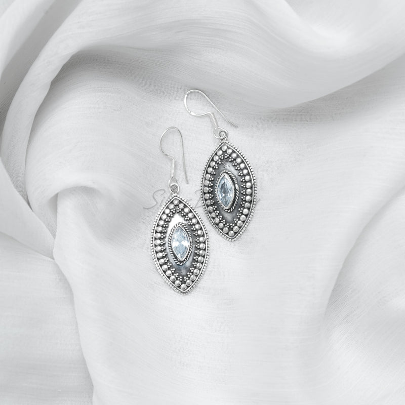 Silver Earring, Zircon Earring, 925 Solid Sterling Silver Earring