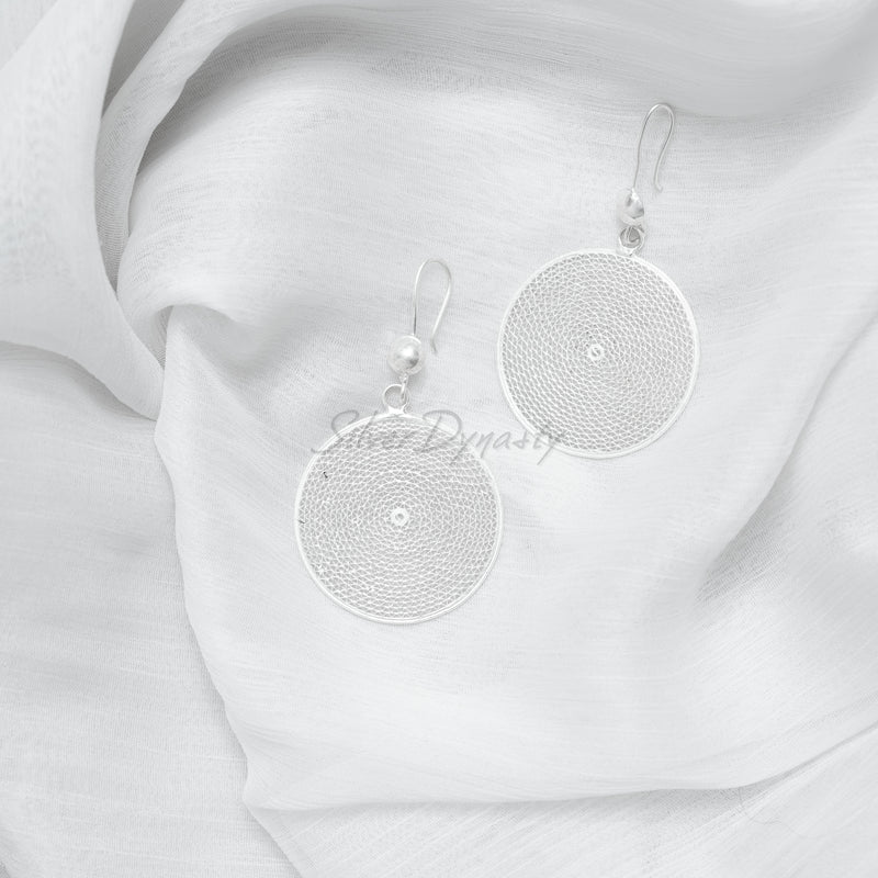 Circular Silver Earrings, 925 Solid Sterling Silver Earrings