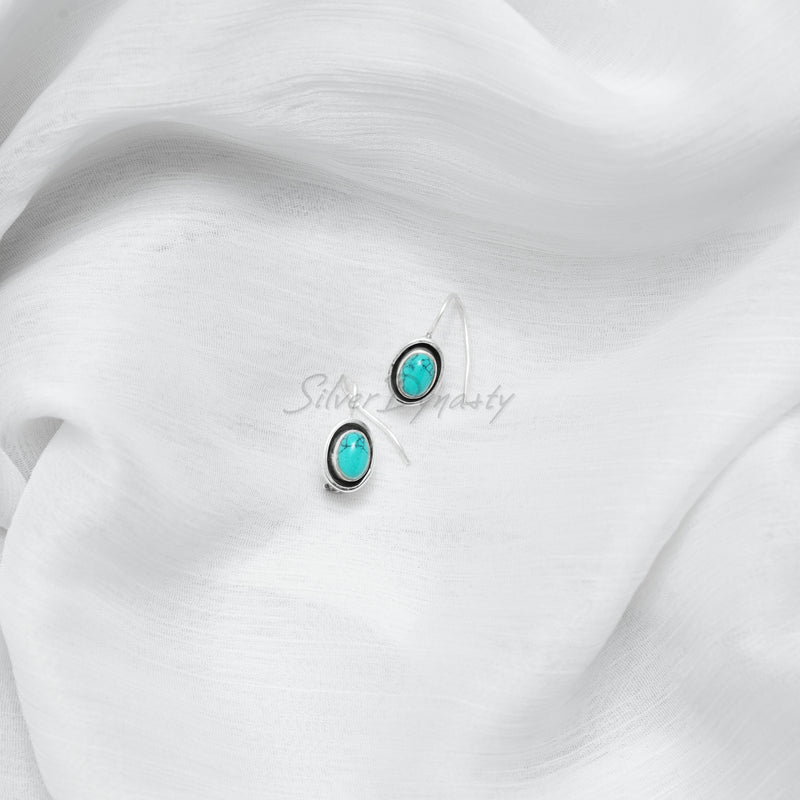 Turquoise 925 Solid Sterling Silver Earrings, Turquoise Studs