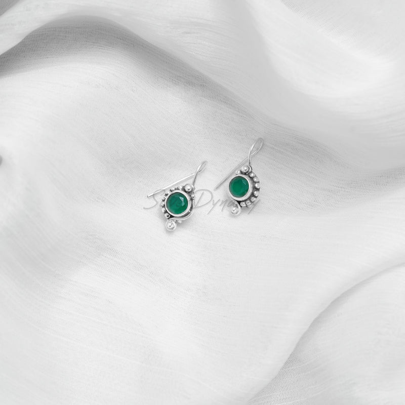 Green Onyx 925 Solid Sterling Silver Earrings