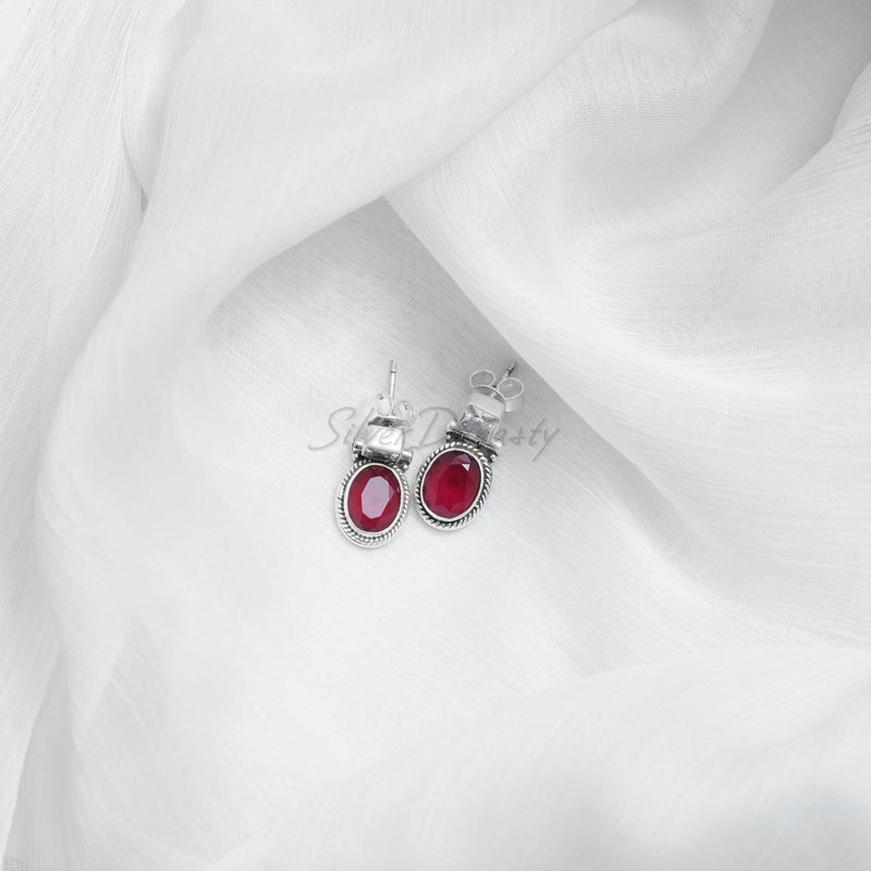 Garnet Earring, 925 Solid Sterling Silver Earring, Garnet and Zircon Earring