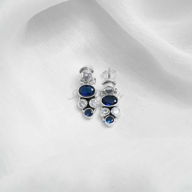 Iolite & Zircon Studs, 925 Solid Sterling Silver Earrings, Silver Studs