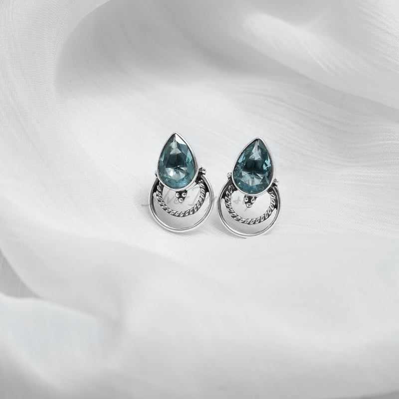 Blue Topaz Studs, 925 Solid Sterling Silver Earrings, Silver Studs