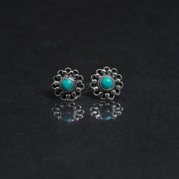 Turquoise 925 Solid Sterling Silver Earrings, Turquoise Studs