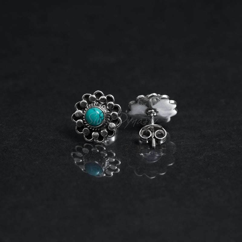 Turquoise 925 Solid Sterling Silver Earrings, Turquoise Studs