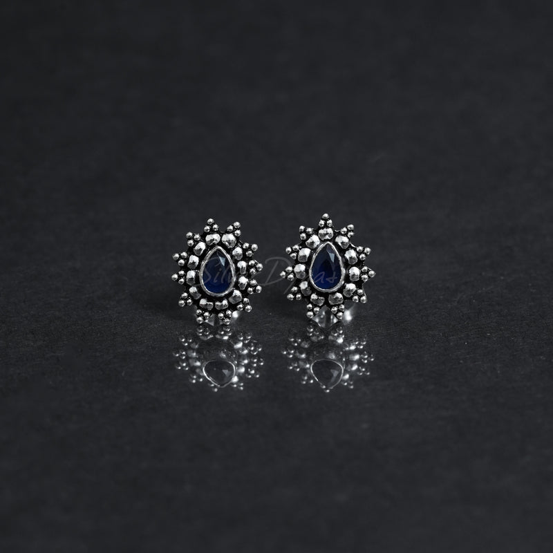 Sapphire Studs, 925 Solid Sterling Silver Earrings, Silver Studs