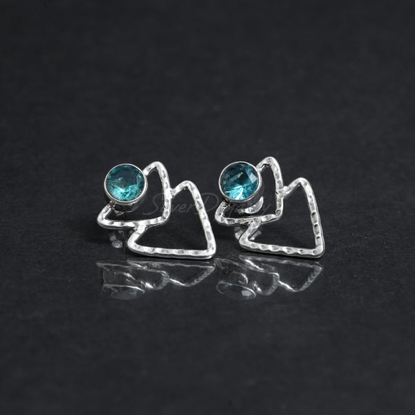 Blue Topaz Earrings, 925 Solid Sterling Silver Earrings, Silver Studs