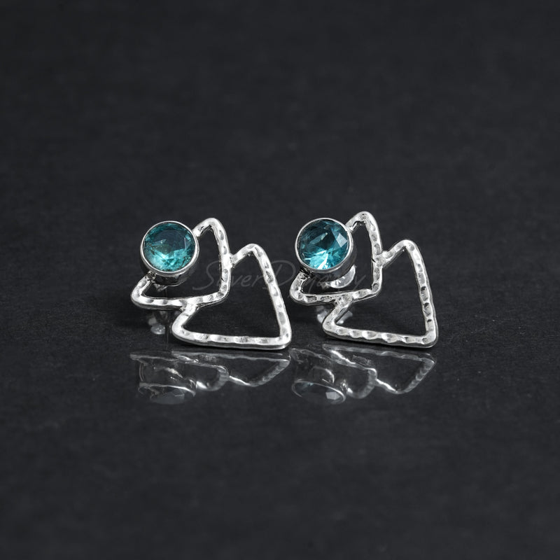 Blue Topaz Earrings, 925 Solid Sterling Silver Earrings, Silver Studs