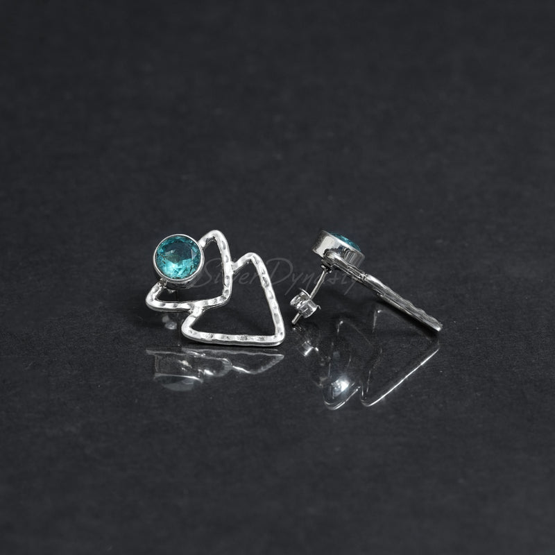 Blue Topaz Earrings, 925 Solid Sterling Silver Earrings, Silver Studs