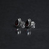 Garnet Studs, 925 Solid Sterling Silver Earrings, Silver Studs