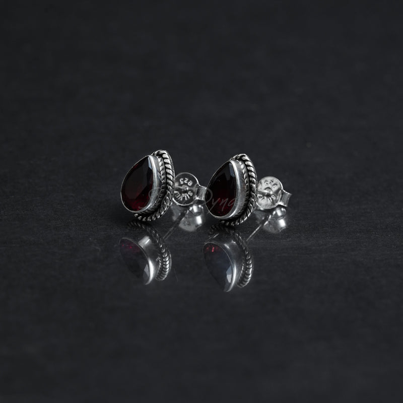 Garnet Studs, 925 Solid Sterling Silver Earrings, Silver Studs