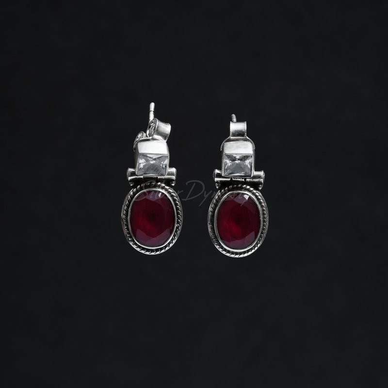 Garnet Earring, 925 Solid Sterling Silver Earring, Garnet and Zircon Earring