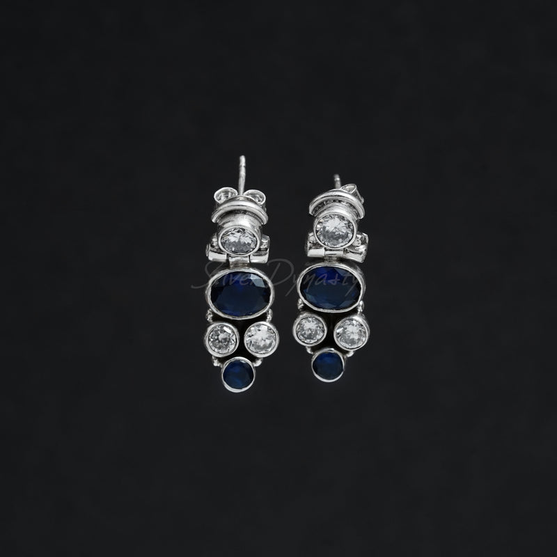 Iolite & Zircon Studs, 925 Solid Sterling Silver Earrings, Silver Studs