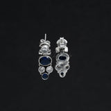 Iolite & Zircon Studs, 925 Solid Sterling Silver Earrings, Silver Studs