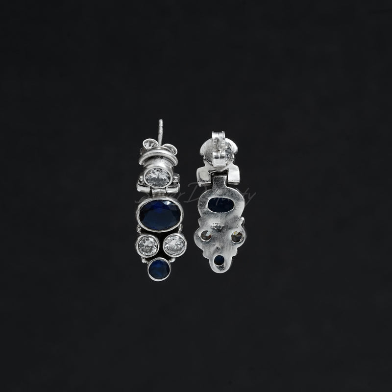 Iolite & Zircon Studs, 925 Solid Sterling Silver Earrings, Silver Studs