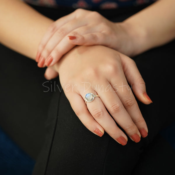 Simple Moonstone 925 Solid Sterling Silver Ring, Moonstone Ring