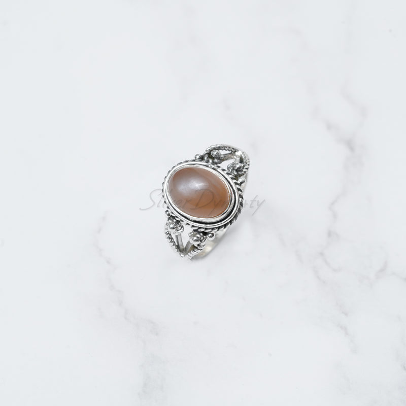 Pink Moonstone 925 Solid Sterling Silver Ring