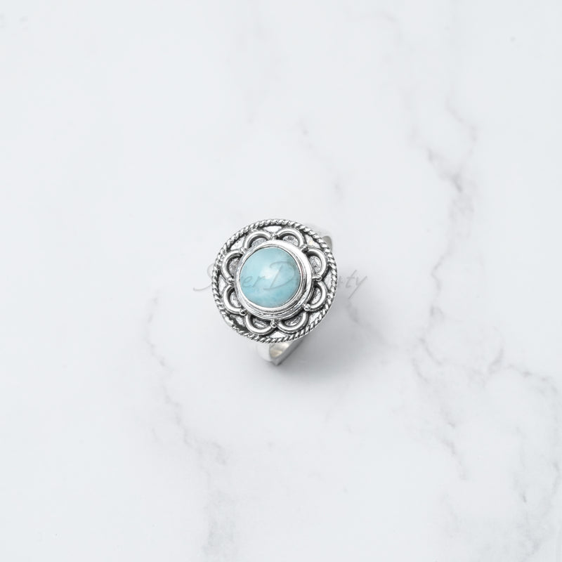 Larimar Ring, 925 Solid Sterling Silver Ring