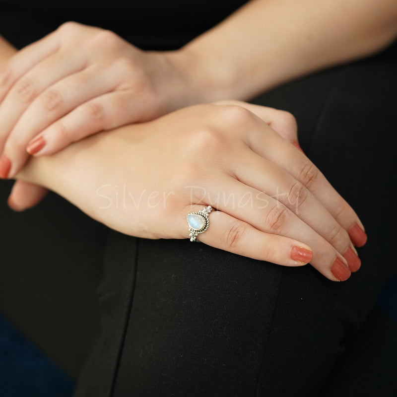 Rainbow Moonstone Sterling Silver Ring