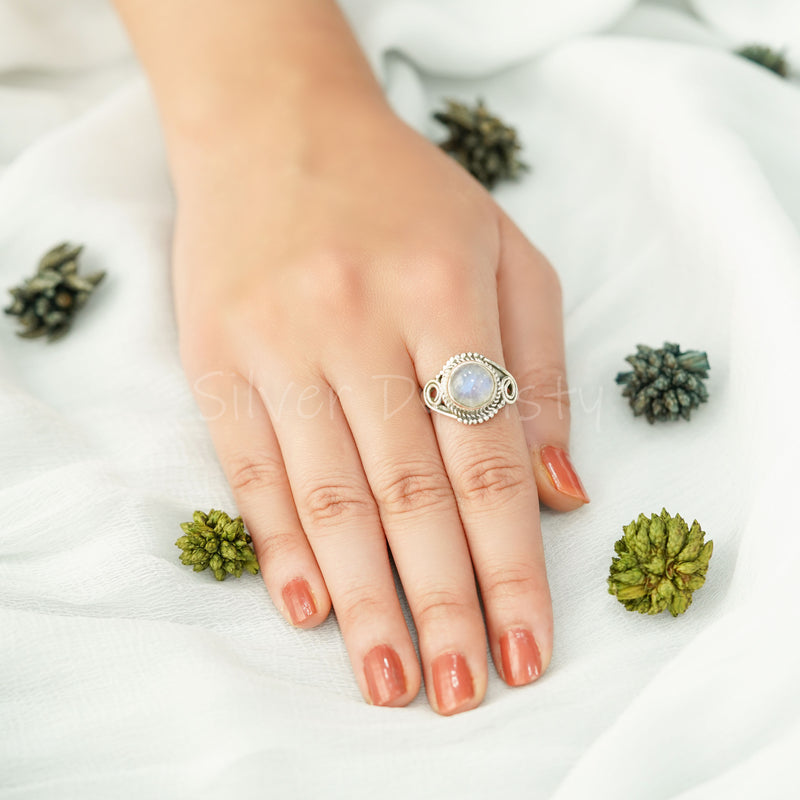 Moonstone 925 Solid Sterling Silver Ring, Moonstone Ring