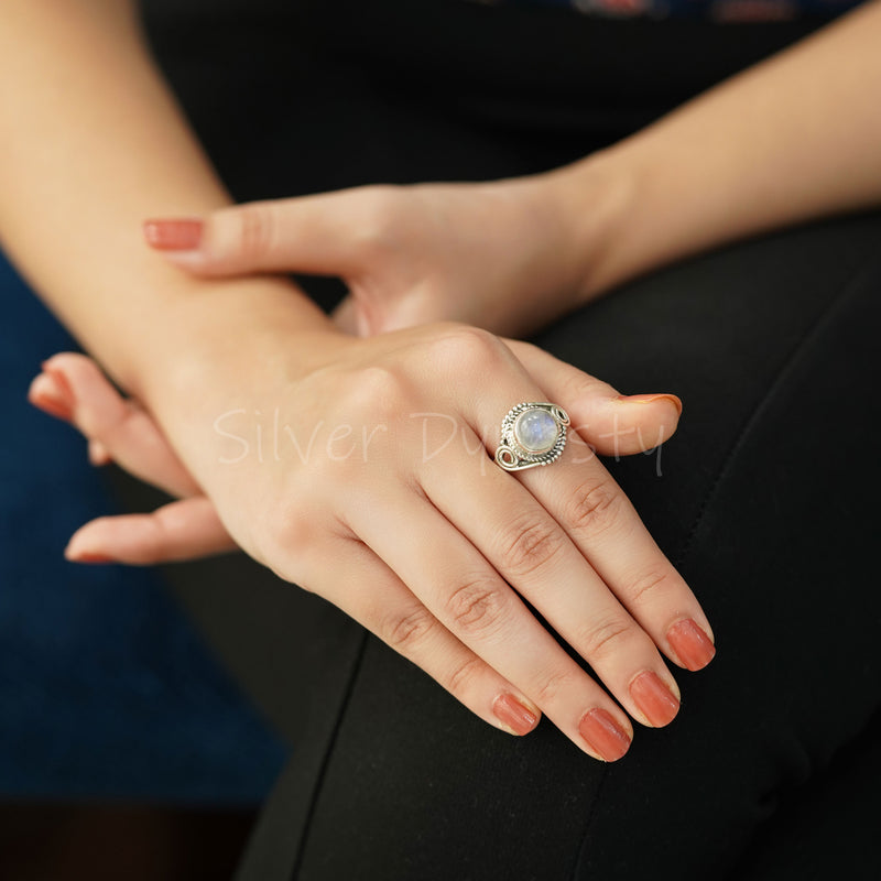 Moonstone 925 Solid Sterling Silver Ring, Moonstone Ring