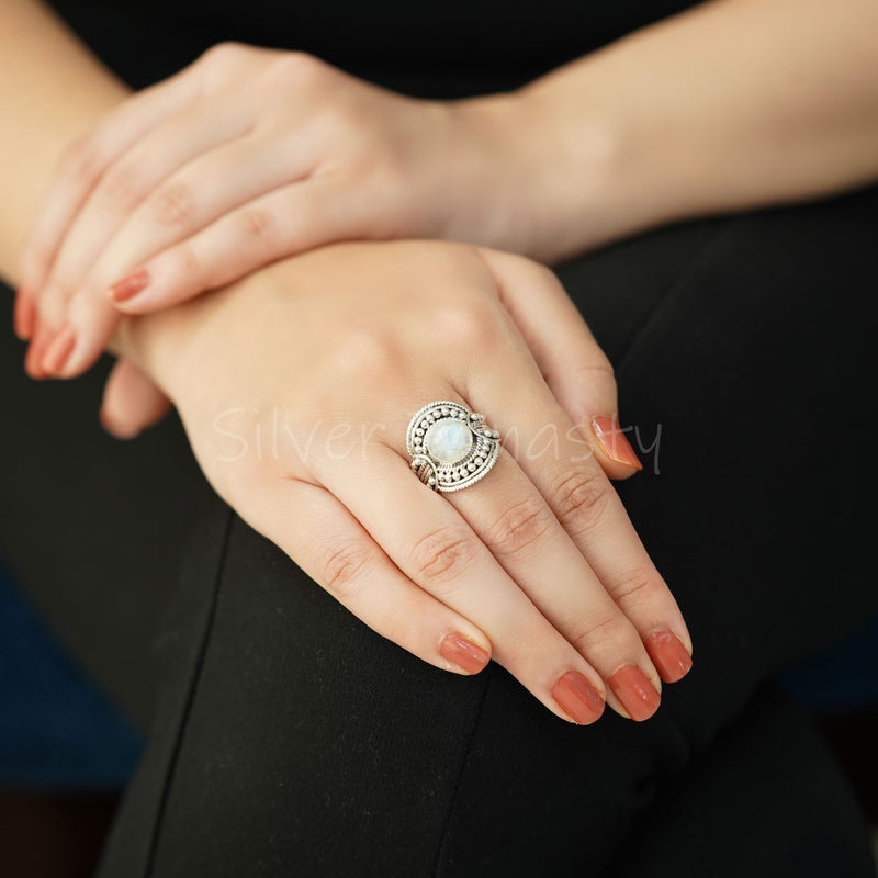 Moonstone 925 Solid Sterling Silver Ring, Moonstone Ring