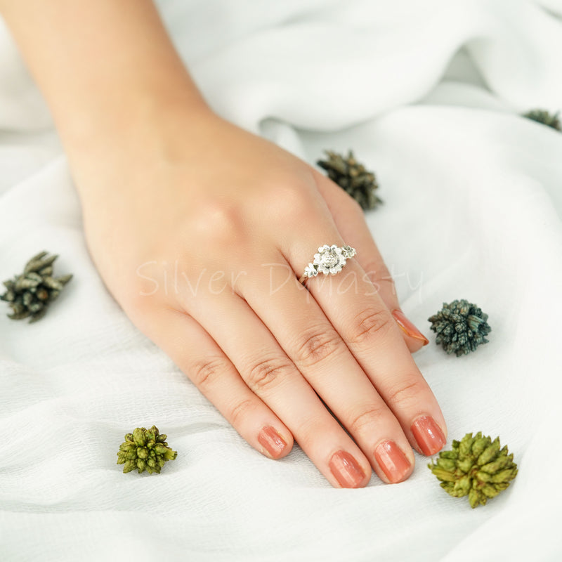 'Gorgeous' Silver Flower Band,925 Solid Sterling Silver Ring,