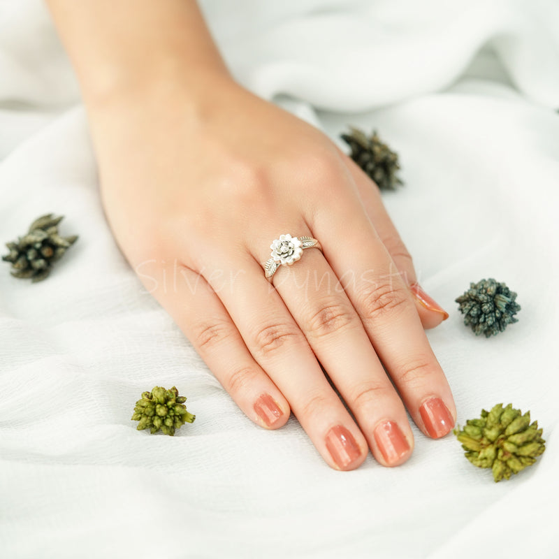 'Elegant' Silver Flower Band,925 Solid Sterling Silver Ring,