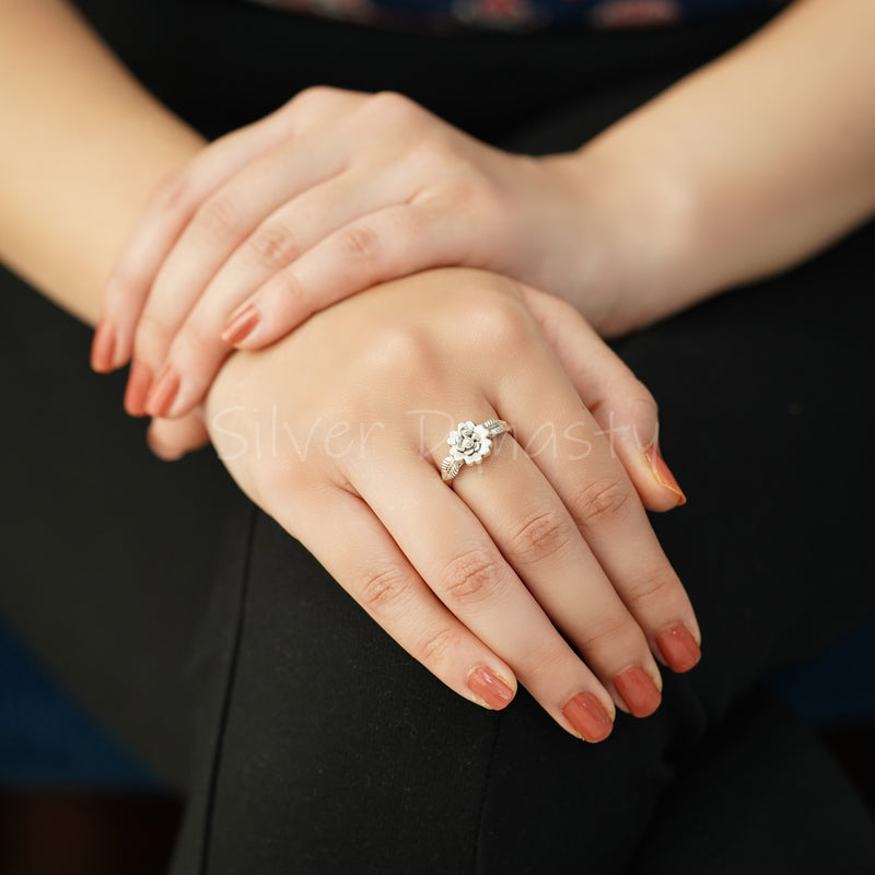 'Elegant' Silver Flower Band,925 Solid Sterling Silver Ring,