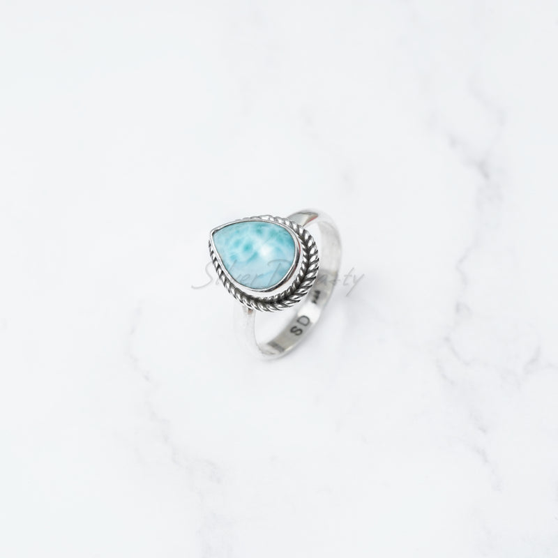 Larimar Ring, 925 Solid Sterling Silver Ring