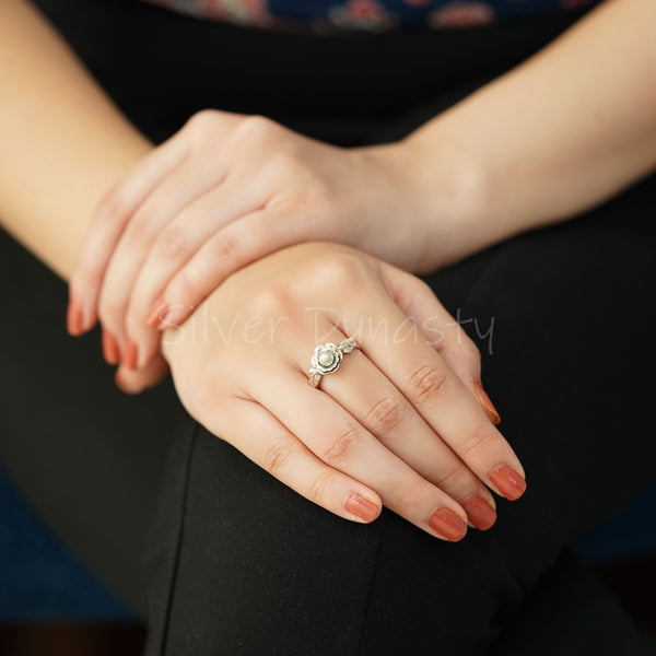 'Gorgeous' Silver Flower Band,925 Solid Sterling Silver Ring,