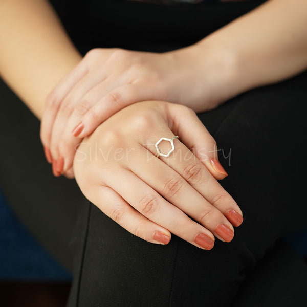 Hexagon Ring, ,925 Solid Sterling Silver Ring, Geometric Ring