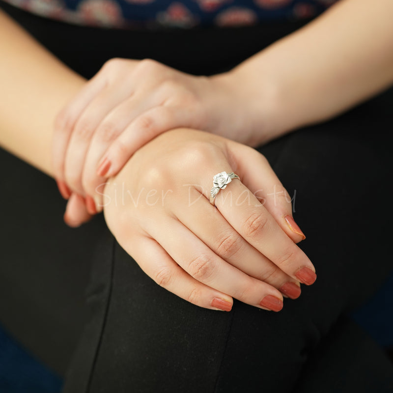 'Gorgeous' Silver Flower Band,925 Solid Sterling Silver Ring,