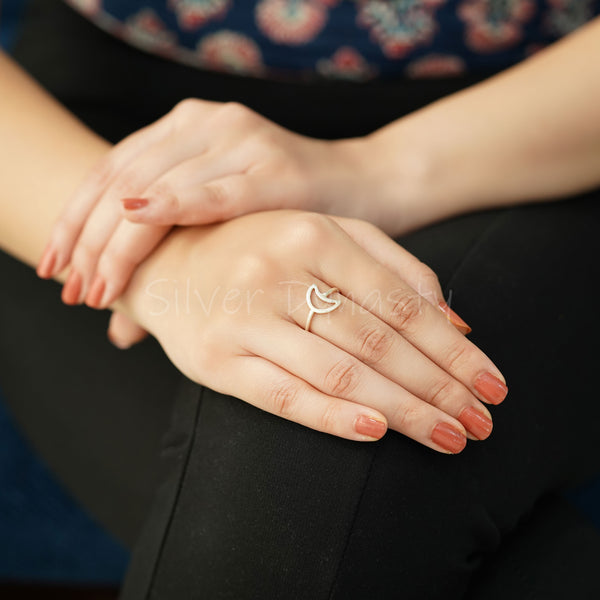 Moon Ring, 925 Solid Sterling Silver Ring, Geometric Ring