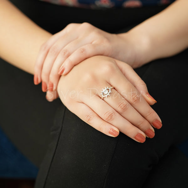 Eye Ring with Zircon, 925 Solid Sterling Silver Ring, Simple Band