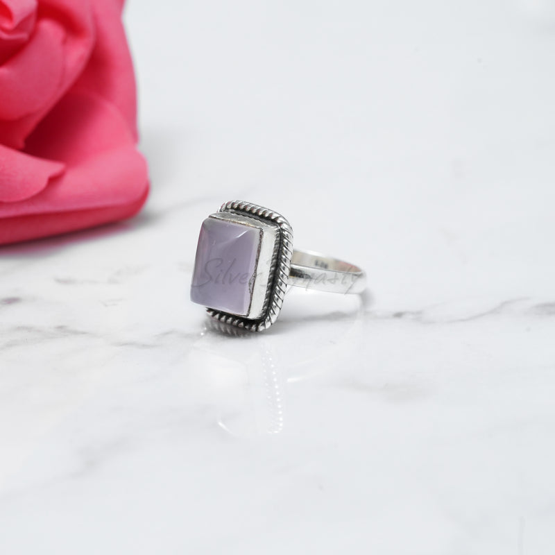 'Boho' Rose Quartz Ring 925 Solid Sterling Silver Ring