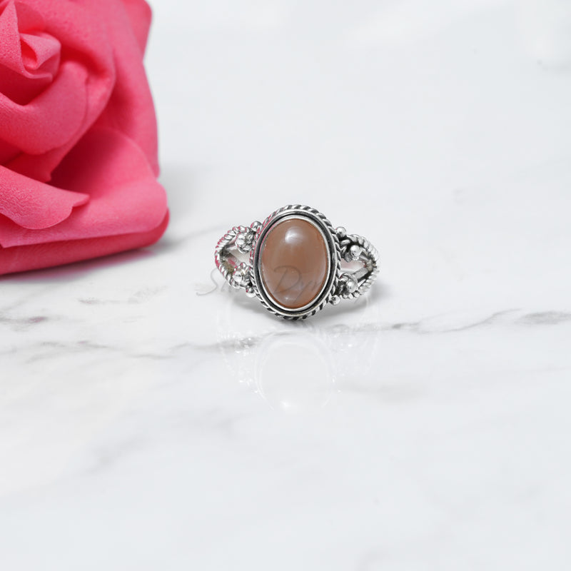 Pink Moonstone 925 Solid Sterling Silver Ring