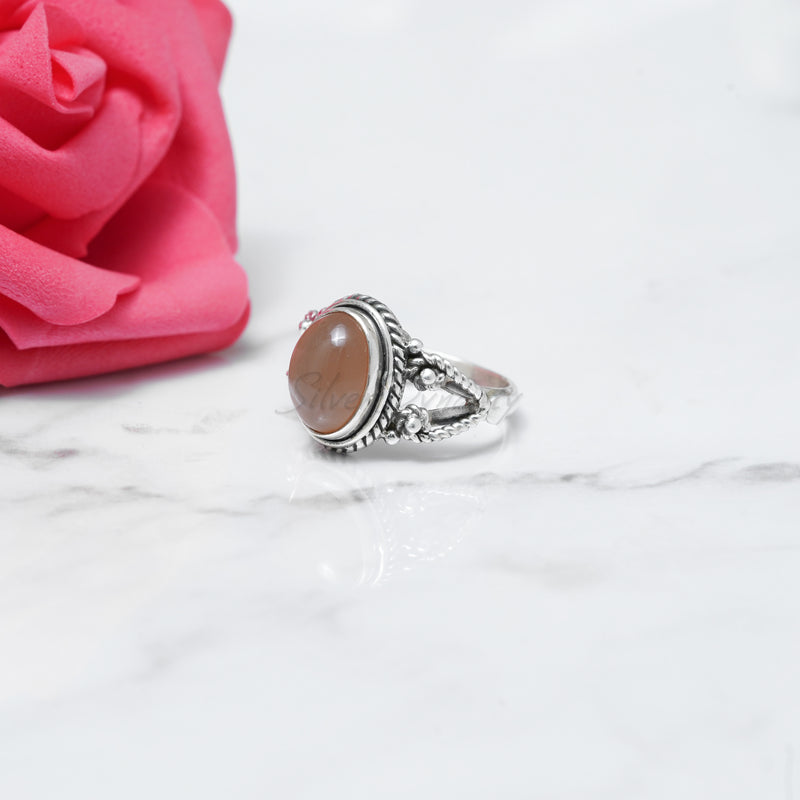 Pink Moonstone 925 Solid Sterling Silver Ring