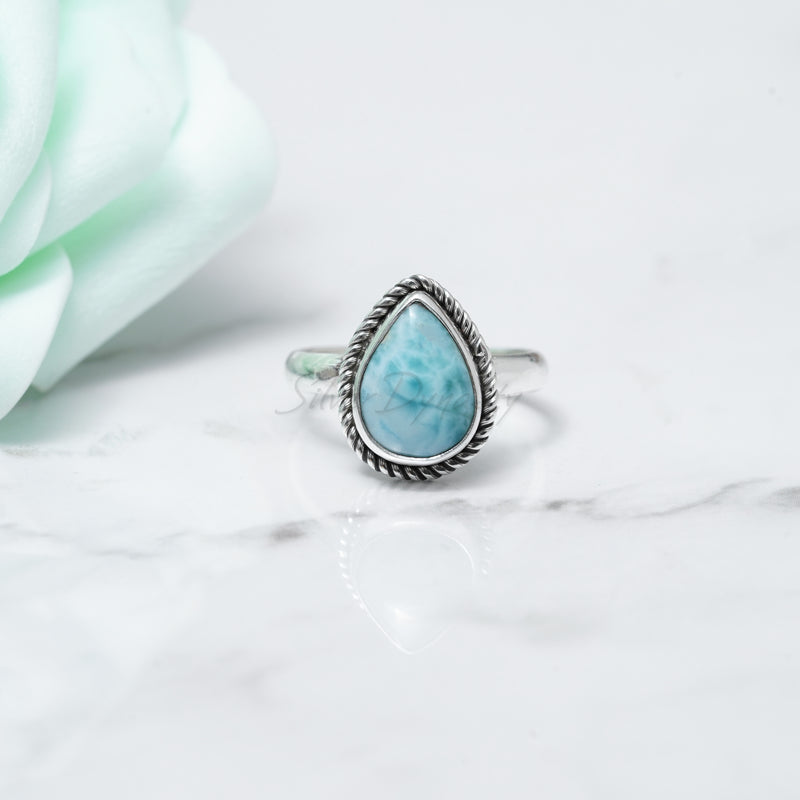 Larimar Ring, 925 Solid Sterling Silver Ring