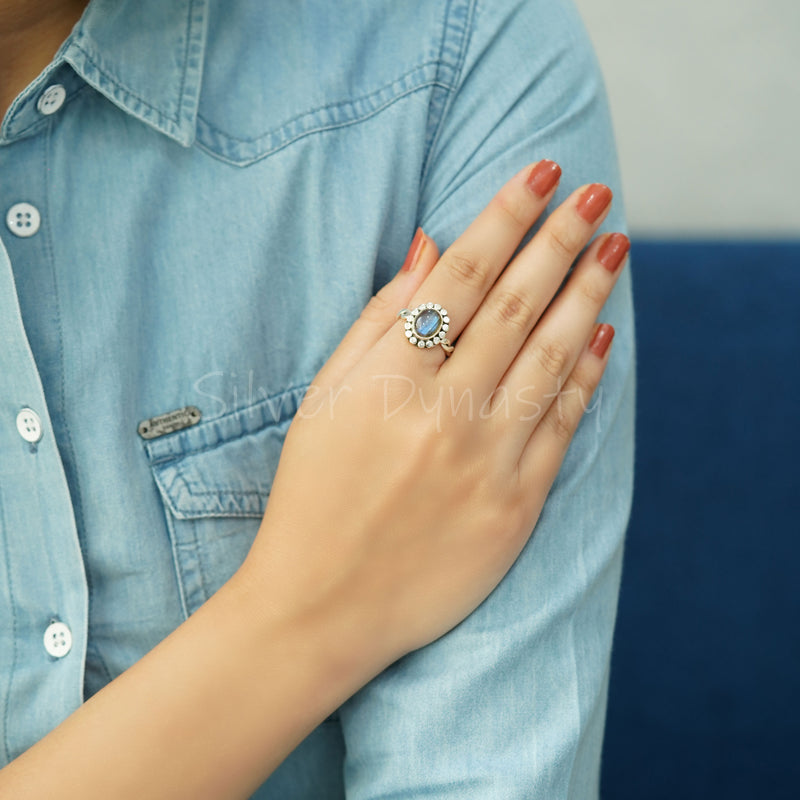 'Boho' Labradorite 925 Solid Sterling Silver Ring